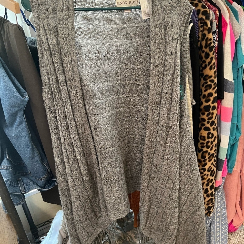 Knox Rose Gray Women's Sweater Cardigan with fringe!